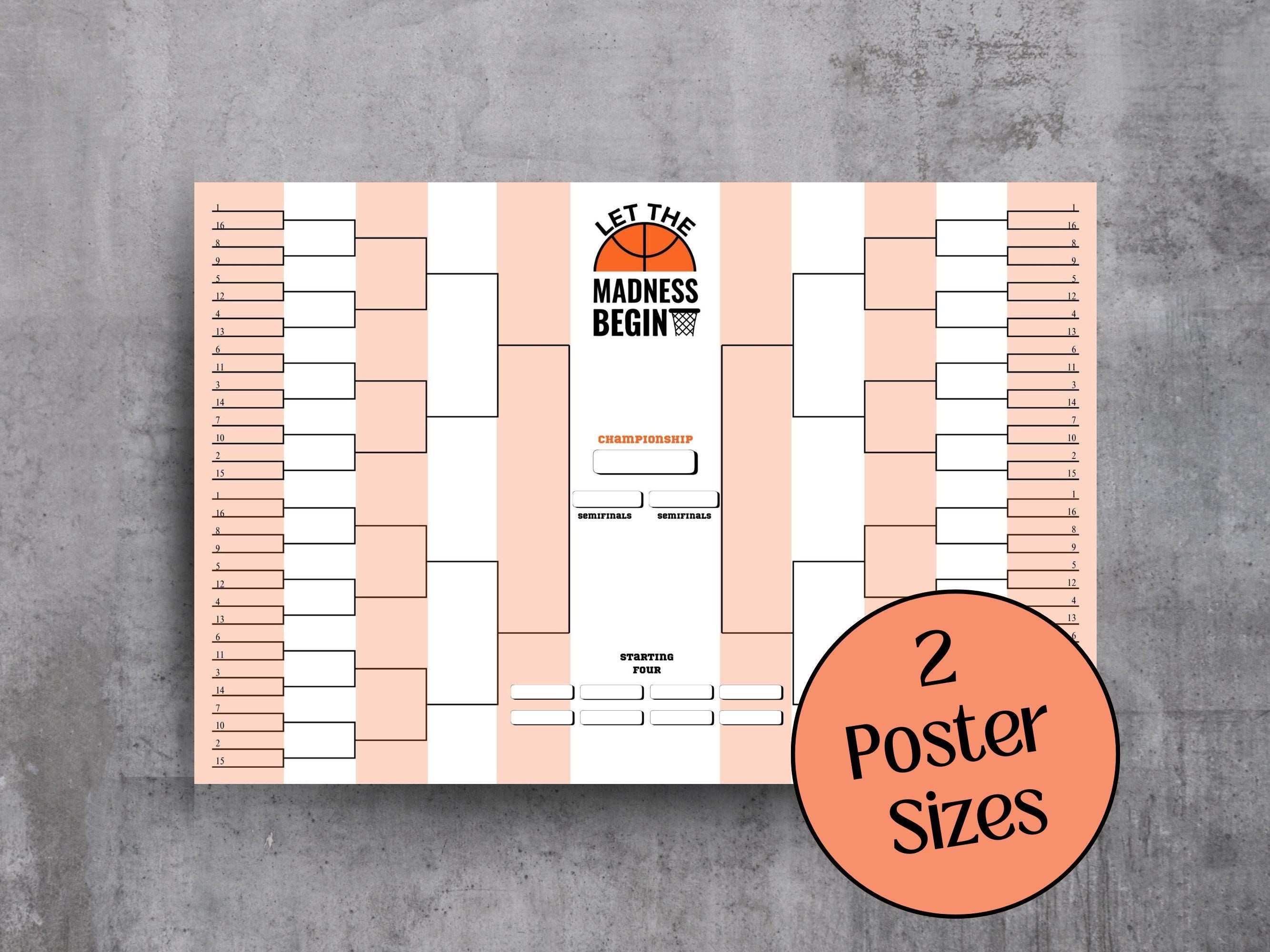 Basketball Madness Tournament Brackets Poster Printable College ...