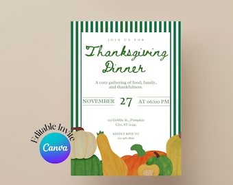 Thanksgiving Invitation Editable Thanksgiving Invite Thanksgiving Dinner Party Editable Canva Invitation Thanksgiving Digital Invite