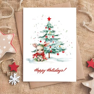 Christmas Bunny Card Printable Folded 5x7 Card Holiday Bunny Card
