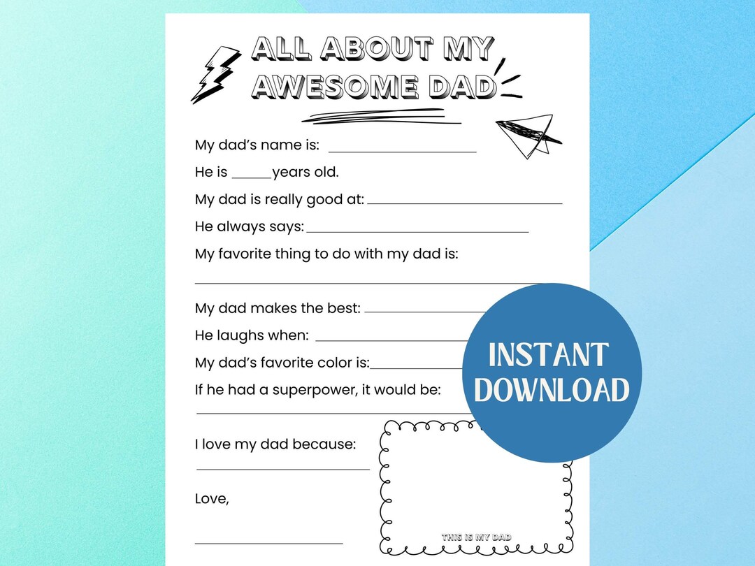 All About My Dad Printable Father’s Day Questionnaire Father Day ...
