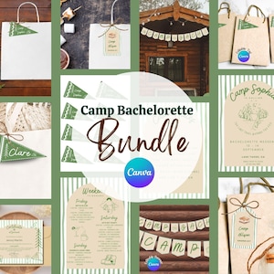 Camp Bachelorette Party Bundle Camp Bach Canva Templates Invitation Itinerary Garland, Name Tags  Cabin Rules Thank You Tags Smore Tags
