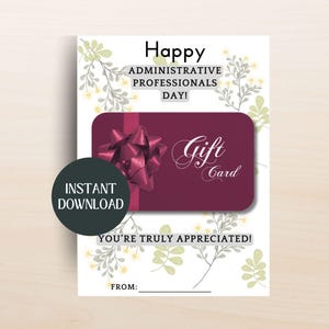 Administrative Professionals Day Gift Card Holder Printable Office Staff Appreciation Card Executive Assistant Gift Admin Assistant Gift