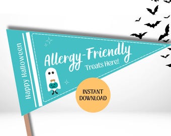 Halloween Allergy Friendly Sign Teal Pumpkin Allergy Friendly Pennant Flag Halloween Non Food Treats Halloween Teal Pumpkin Halloween Sign