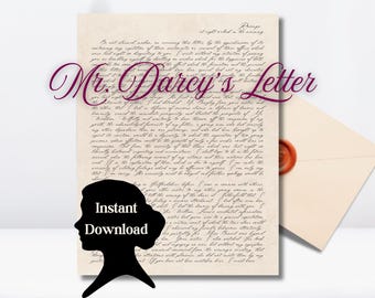 Mr. Darcy's Letter Druckbar Stolz und Vorurteil Geschenk Jane Austen Printable Austen Party Stolz und Vorurteil Film Stolz und Vorurteil 2005