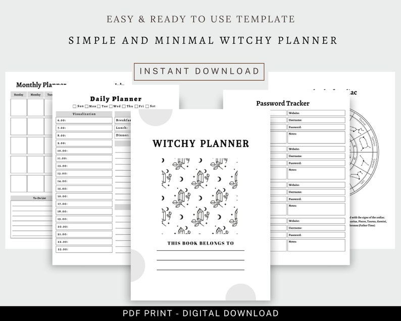 2024 Witchy Planner for Canva Printable Daily Planner Weekly Moon Cycle