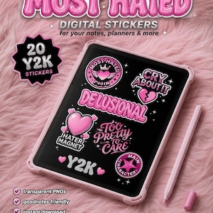 Paquete de stickers digitales Y2K más odiados / 20 stickers de villanas rosas (descarga PNG)