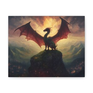 Black and red dragon on top of rock