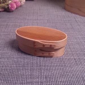 Very Tiny Size #00 Handcrafted Shaker Oval Box in Repurposed Maple and Cherry, 2.75&quot; long, Foodsafe, Beeswax Finish, Reproduction - Size #00