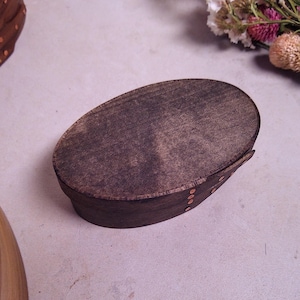 Mini Handcrafted Shaker Oval Box in Repurposed Maple with Unique Oxidized Finish, 3.75&quot; long, Reproduction - Size #0
