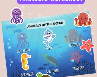 海の動物たち | 幼児向け印刷可能な教育アクティビティ | 影を合わせて海の動物たちを切り抜こう