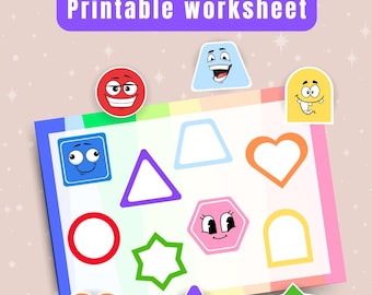 Preschool Activity Sheet - Printable Shapes and Color Learning, Includes Worksheet and Cut-Out Elements