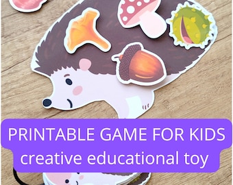 Educational Printable Game – Hedgehog and Forest Gifts – Logic Game for Kids 1.5–4 Years – Matching and Fine Motor Skills PDF