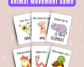 Animal Movement Game – Printable Cards PDF | Fun Kids Activity for Home, Preschool and Birthday Parties | Movement Cards for Children