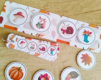 秋の模様の印刷可能な教育ゲーム • 子供向けPDFパズル • 学習の順序と論理的思考 • モンテッソーリ教材