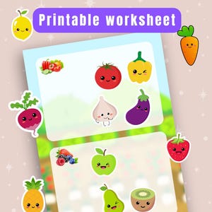 Arbeitsblatt Obst und Gemüse für Kinder zum Ausdrucken, Lern-PDF für den Kindergarten, Montessori-Aktivität, Ausschnitte, Lernspaß