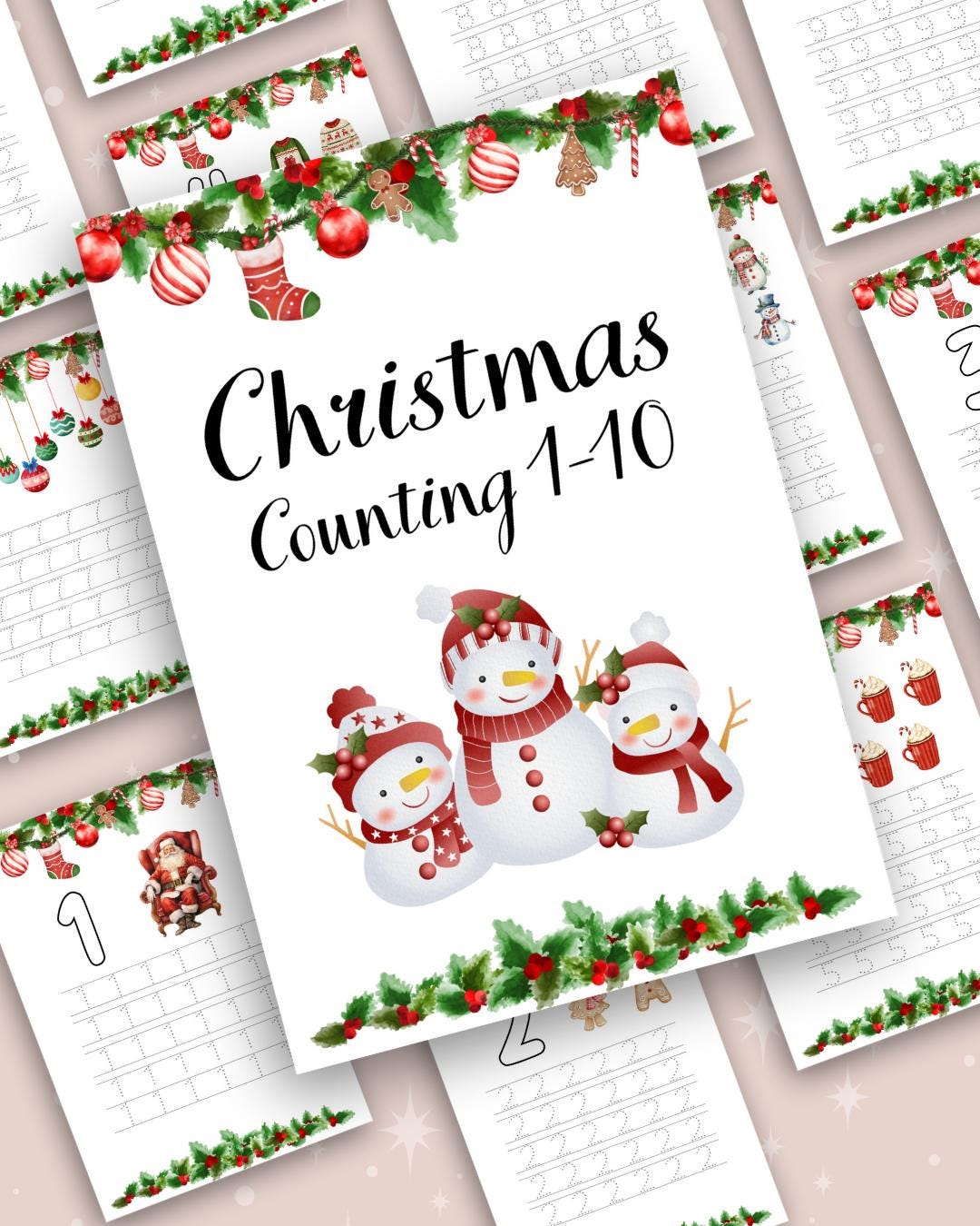 Christmas Tracing Numbers 1–10 Worksheets – Printable PDF A4 – Number ...