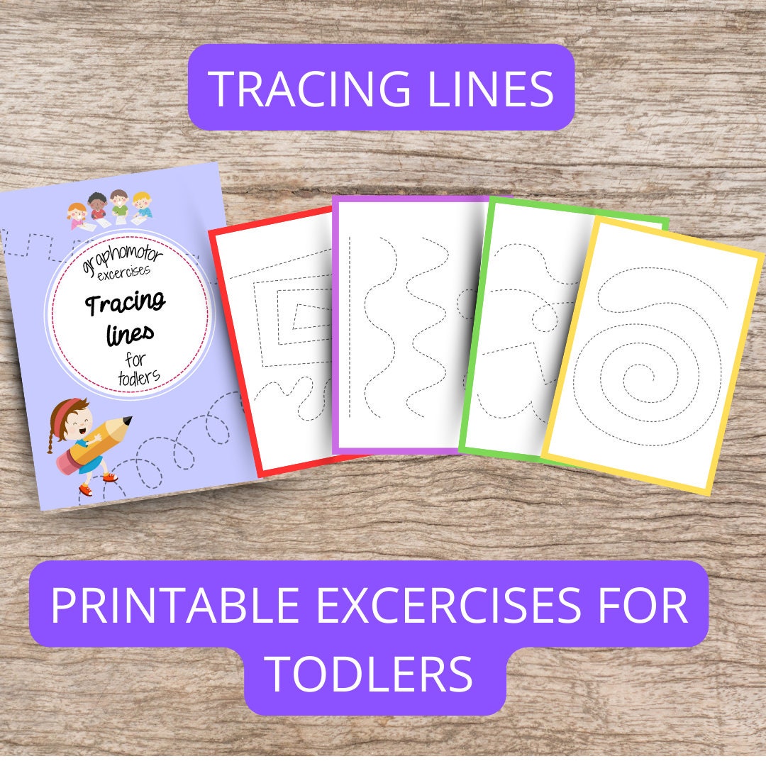 Tracing lines, exercises for preschoolers, graphomotor skills for children, activity book for small children, digital file with worksheets