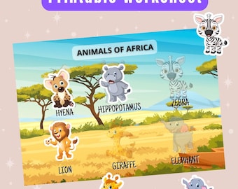 Fiches d'activités pour enfants d'âge préscolaire (PDF) - Animaux d'Afrique à imprimer, associations d'ombres, jeux éducatifs pour enfants, à imprimer soi-même