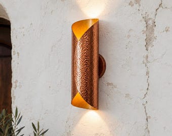 Handmade Moroccan Red Copper Wall Sconce – Hammered Copper Modern Wall Light
