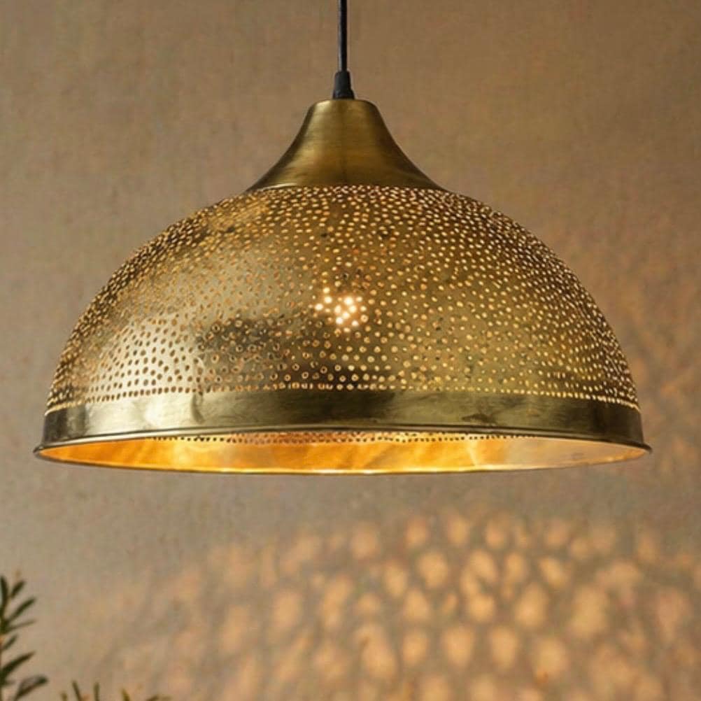 Hand Hammered Brass Pendant Light, Moroccan Hanging Lamp, Gold Ceiling ...
