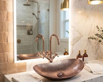 Oval Hammered Copper Sink – Handmade Luxury Bathroom Vessel Basin