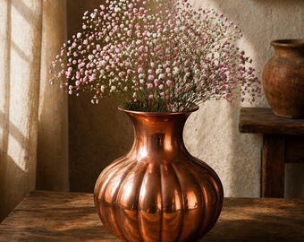 100% Handmade Moroccan Hammered Copper Vase | Vintage Decorative Piece