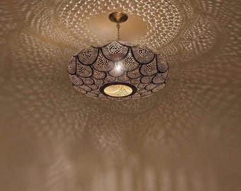 Handmade Moroccan Brass Chandelier, Perforated Pendant Light, Bohemian Ceiling Lamp, Islamic Hanging Lantern, Luxury Home Decor