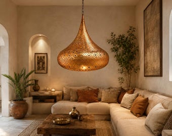 Handgemaakte Marokkaanse messing kroonluchter, geperforeerde hanglamp, bohemian plafondlamp, islamitische hanglantaarn, luxe woondecoratie
