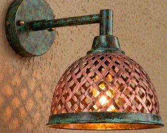 Handmade Red Copper Wall Lamp with Patina Finish | Moroccan Hammered Sconce | Luxury Artisan Lighting
