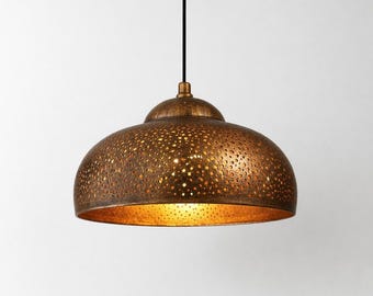 Hand Hammered Red Copper Pendant Light, Moroccan Hanging Lamp, Vintage Ceiling Light Fixture, Kitchen Island Lighting, Unique Home Decor