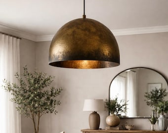 Marokkaanse handgemaakte koperen hanglamp – Rustieke moderne plafondlamp – Koepelvormige hanglamp – Verlichting voor woonkamer en keuken