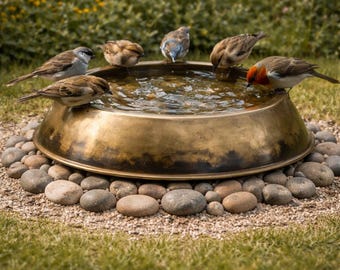 Marokkaans koperen vogelbad – Handgemaakte rustieke tuinkom, antieke buitendecoratie