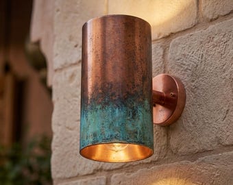 Handmade Patina Copper Wall Light | Rustic Outdoor Wall Sconce | Green Copper Wall Lamp | Industrial Boho Lighting Decor