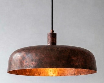 Moderne koepelvormige hanglamp van puur rood koper, handgemaakte metalen plafondlamp voor de eetkamer.