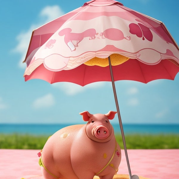 Digitales Strand-Schweinbild für sommerliche Entspannung