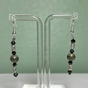 Matte Black Silver Dangle Earrings