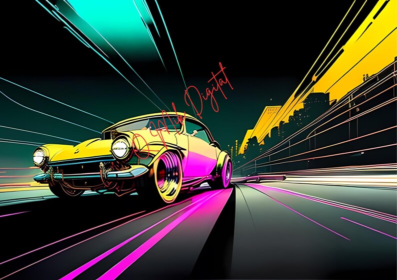 Abstract Muscle Car. PNG 375dpi. Downloadable Wall Art Poster. A3 ...