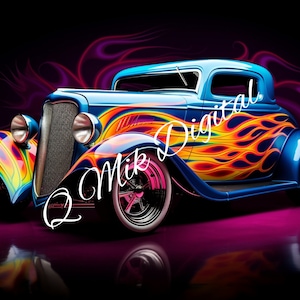 Blue Flamed Hot Rod Image: PNG & SVG (Digital Download)