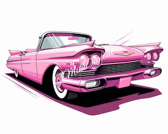 Cartoon Pink Convertible Clipart: Hot Rod PNG, SVG, PDF (Digital Download)