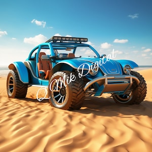 Beach Dune Buggy. Digital Download. Colour Background. PNG & SVG Downloadable Formats. PLR Use for any purpose inc commercial