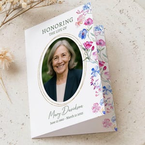 Pink Floral Funeral Program Template: Celebration of Life, Digital Download, Editable PDF, A4/5x7&quot;/5.5x8.5&quot;)