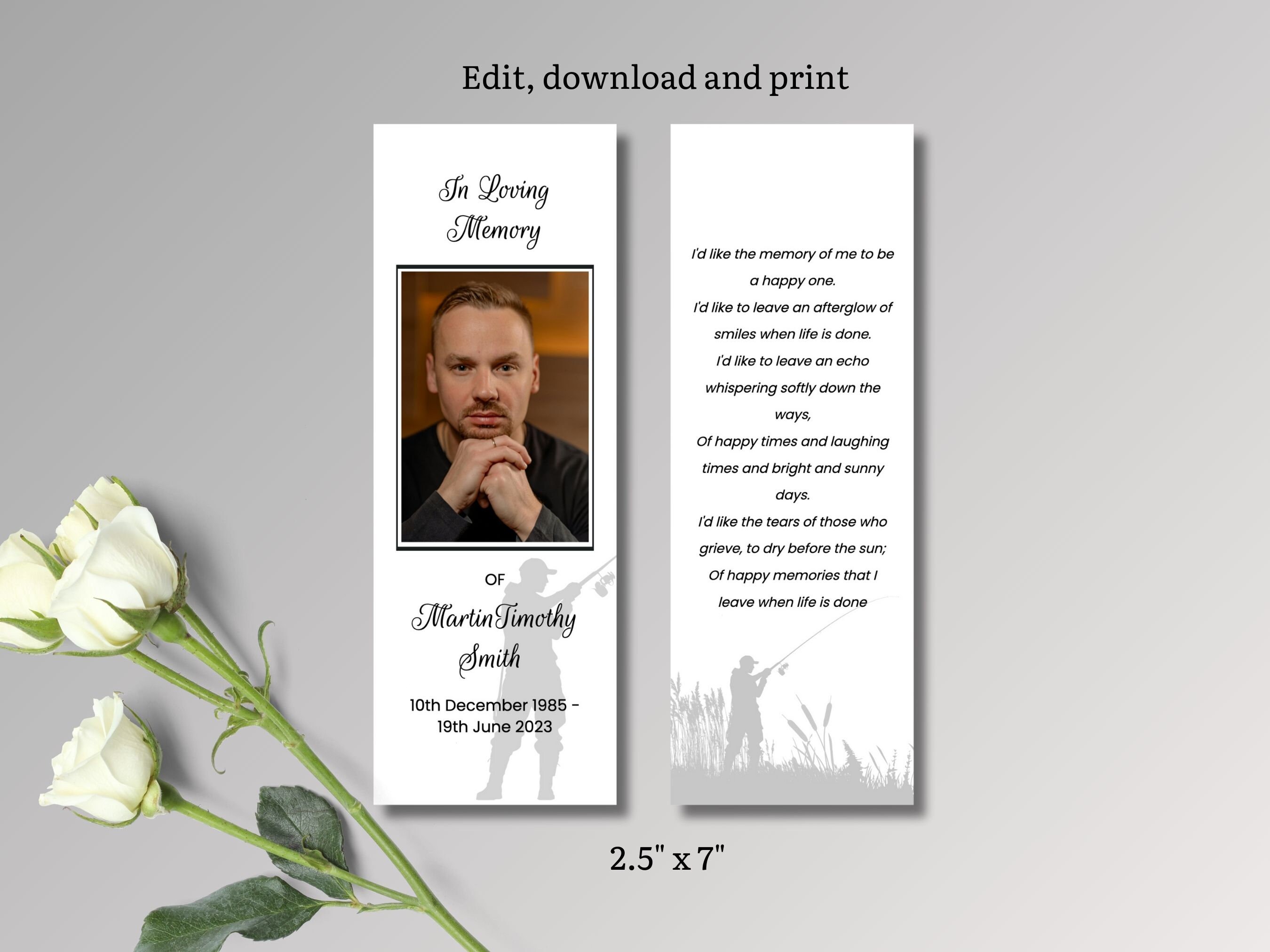 Funeral Bookmark Editable, Fisherman Memorial Keepsake, Funeral Favor ...