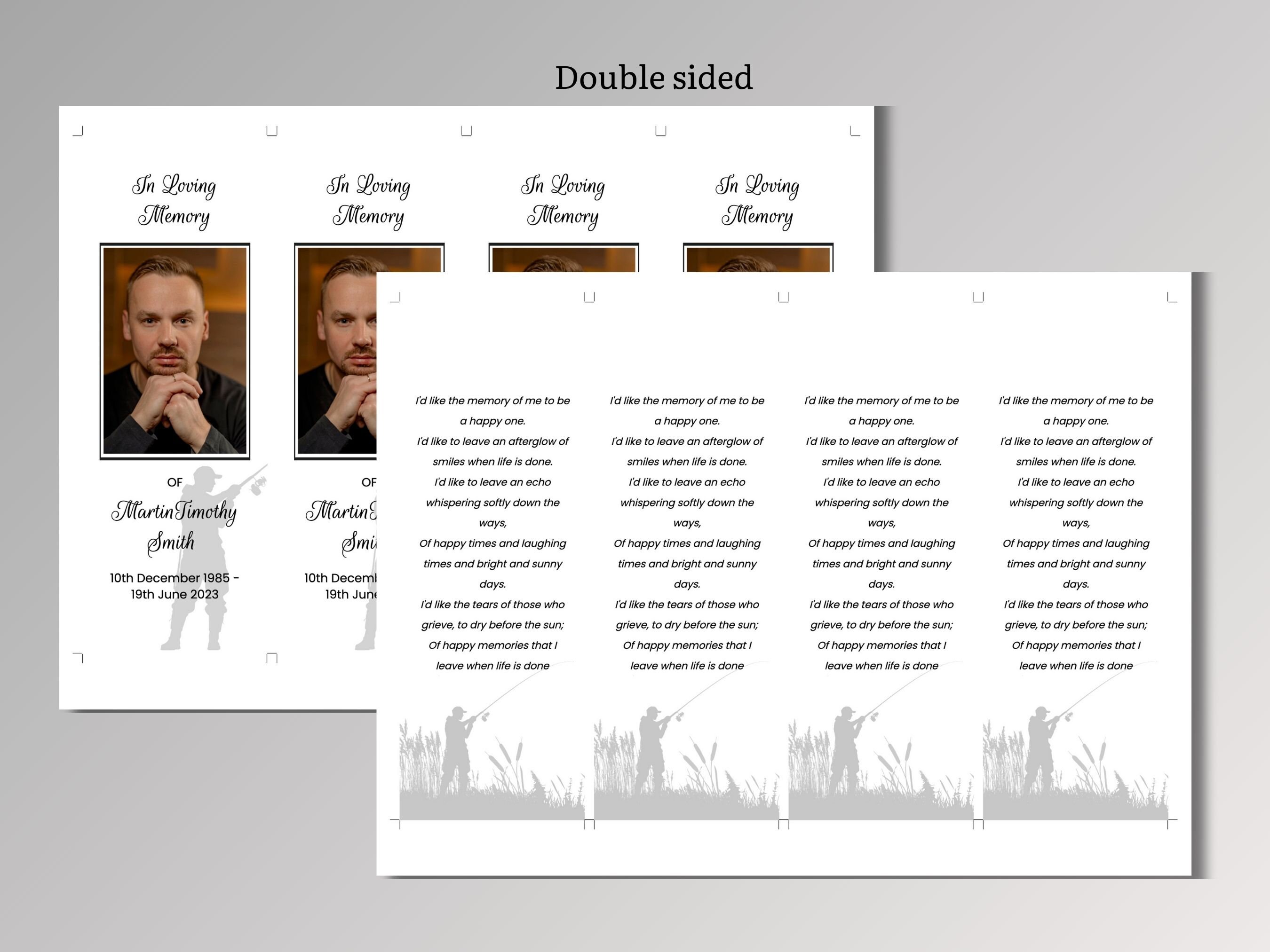 Funeral Bookmark Editable, Fisherman Memorial Keepsake, Funeral Favor ...