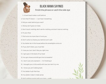 Black Mama Sayings BINGO Game, 8 Cards & Callout Sheet, Funny