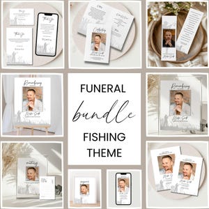 Fischen-Denkmal-Vorlagen-Bundle: Fischer-Beerdigungsprogramm, Ankündigung (bearbeitbar, druckbar, digitaler Download)