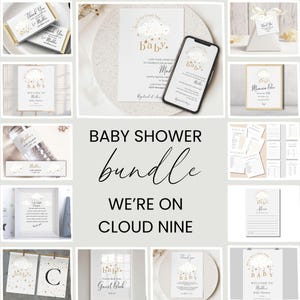 Complete Baby Shower Bundle, Editable On Cloud Nine Theme, Printable Baby Shower Games, Decorations & Favors, Neutral Baby Shower Pack