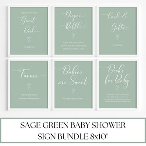 Sage Green Baby Shower Sign Set: Minimalist Gender Neutral Decor (8x10) (Digital Download)