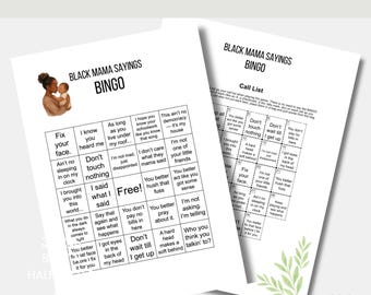 Black Mama Sayings BINGO Game, 8 Cards & Callout Sheet, Funny