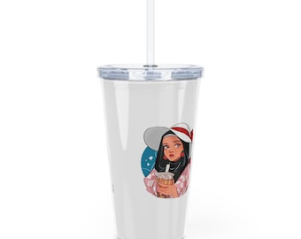 Hijabi- Fueled By Boba Tea Plastic Tumbler with Straw
