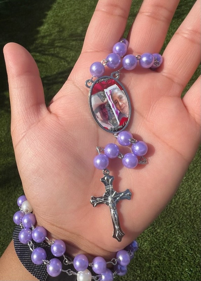 Memorial rosary, Memorial Gift, Personalized rosary with picture, Rosario personalizado con foto, Personalized Keepsake Custom rosary zdjęcie 3